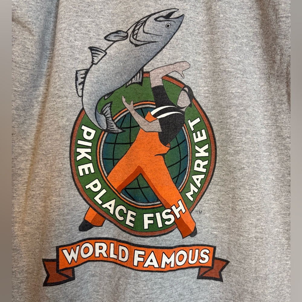 Gray Pike Place Fish Market Graphic Unisex Top Long sleeve T shirt World famous